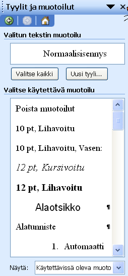 Normal.dot asiakirjapohjaan perustuvat kaikki asiakirjat, jotka aloitetaan avaamalla ne vakiotyökalurivin Uusi -painikkeella.