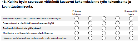 2. Osaaminen Arvioidaan henkilön omaa kokemusta osaamisestaan ja