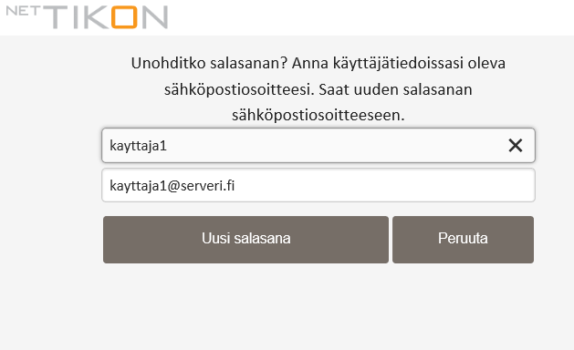 Toukokuu 2016 6 (32) käyttäjän antamaan sähköpostiosoitteeseen. Annetun sähköpostiosoitteen tulee olla sama kuin ko. käyttäjän tietoihin on Tikon-ohjelmiston ylläpidossa määritelty. 1.