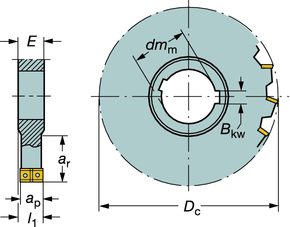 YRSINTÄ CoroMill 331 Kolmelta sivulta lastuava kiekkojyrsin, kiinteät teräsijat Halkaisija 40-125 mm Positiivinen rintakulma ROT - IN Cylindrical Reikä & kiilaura Tehollinen terämäärä: Z c = Z n 2