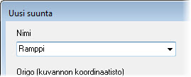 UUSIEN TYÖKOORDINAATISTOJEN LUOMINEN 45 6 Valitse alla olevan kuvan osoittama kaari. Valitse suunta -valintaikkuna avautuu ja grafiikkaikkunassa näkyy akselistosymboli.