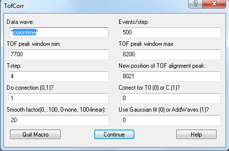 60 Kuva 16: "Correct TOF drift" -makron valintaikkuna.