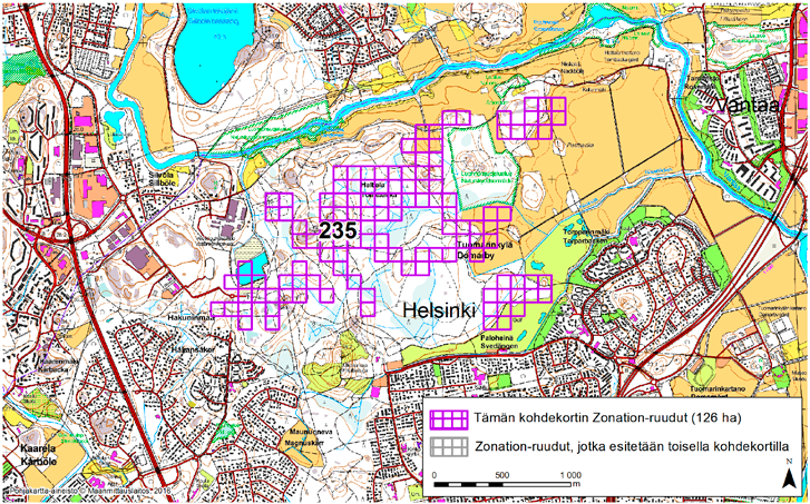 Helsinki, Zonation-aluetunnus 235 HELSINKI (235) Alue sijaitsee Pohjois-Helsingissä Tuomarinkylän kaupunginosassa keskuspuistoon kuuluvalla Haltialan metsäalueella.