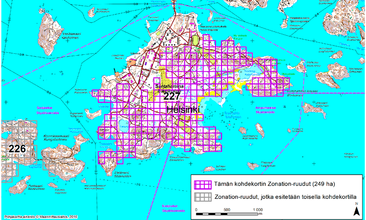 Helsinki, Zonation-aluetunnus 227 HELSINKI (227) Aluerajaus kattaa suurelta osin Santahaminan saaren, joka sijaitsee Laajasalon eteläpuolella Itä-Helsingissä. Santahamina on sotilasaluetta.