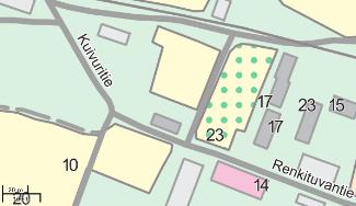 Omenapuiden sijainti Mustialan oppilaitoksen alueella