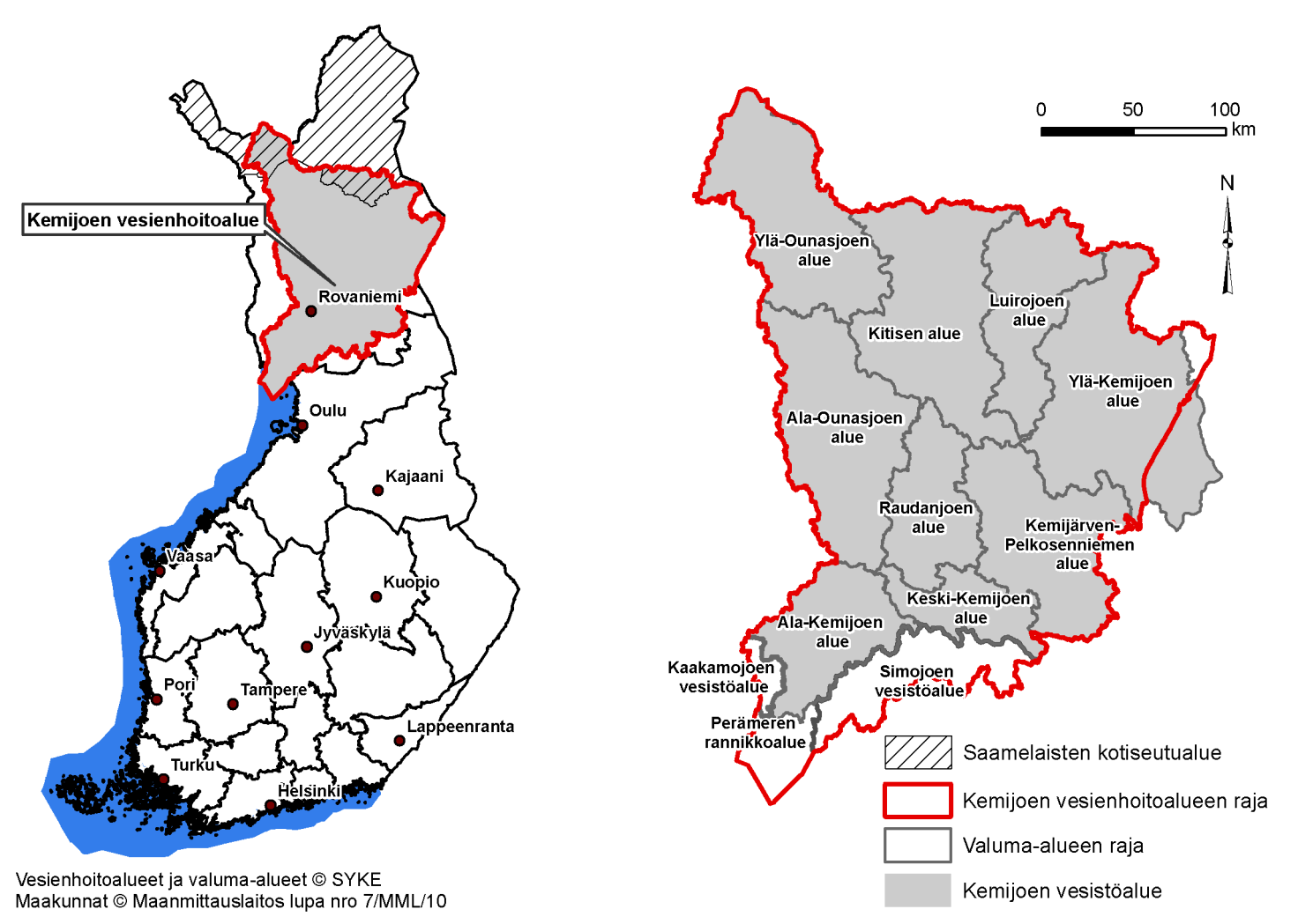 2 Vesistön kuvaus Kemijoen vesistöalue on Lapin suurin ja koko Suomen toiseksi suurin vesistöalue. Vesistöalueen pinta-ala on 51 127 km², mistä Suomen puolella on 49 467 km².