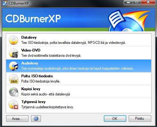 Kappaleiden/kappaleen polttaminen cd-levylle Kappaleet (tai kappale) on nyt tallennettu Äänitykset