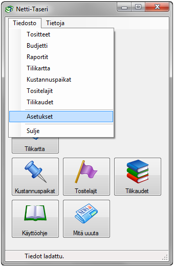 Luku 3 Perustiedot ja asetukset Netti-Taseri tar vitsee tulosteita varten yhdistyksen nimen ja y- tunnuksen. Lisäksi ohjelman toimintatapaa voi hieman mukauttaa.