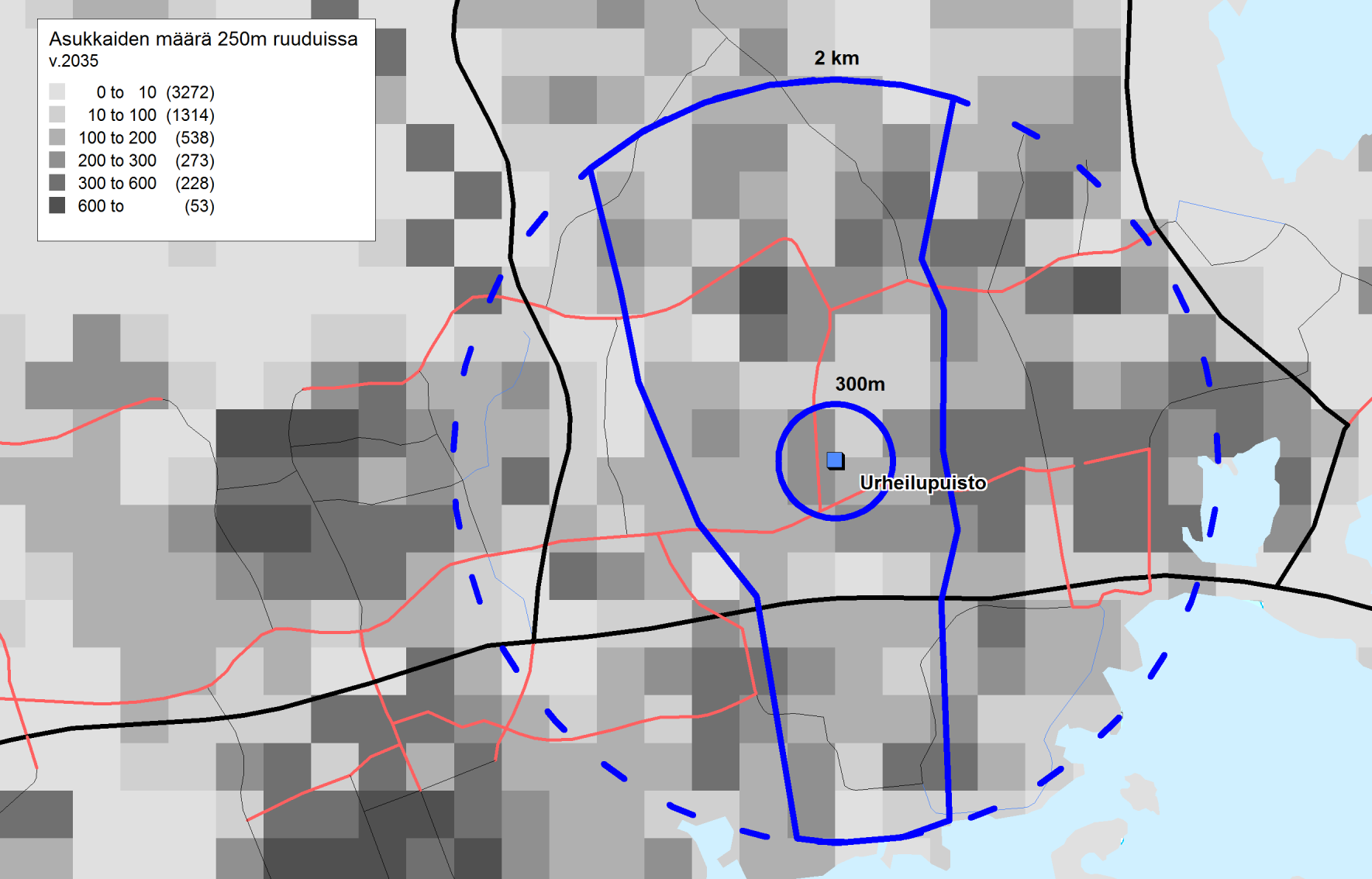 Vaikutusalue ja väestöpotentiaali kuva vuonna 2035