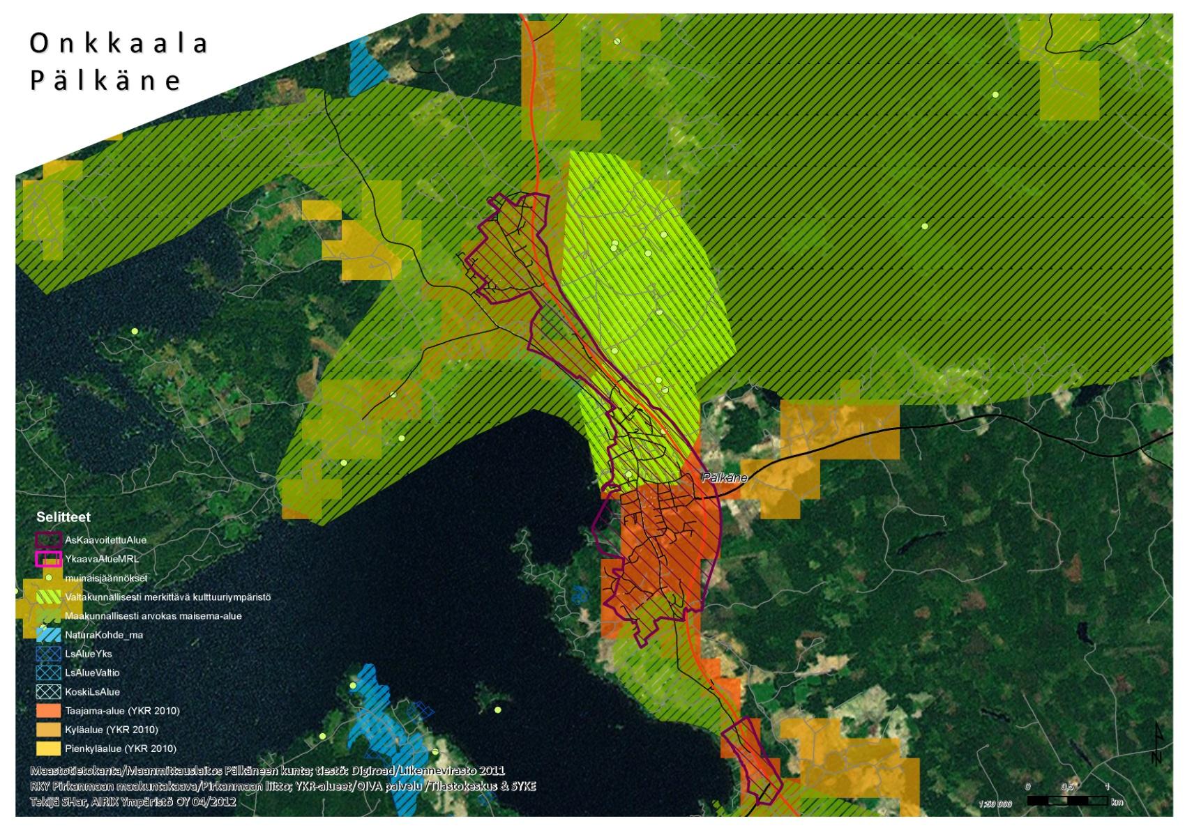 ONKKAALA Asukkaita noin 3100 3 km säteellä Taajama-asumisen ja kyläasumisen aluetta (YKR) Asemakaavoitettu Keskustatoimintojen alue Valtakunnallisesti merkittävä kulttuuriympäristö: Pälkäneen