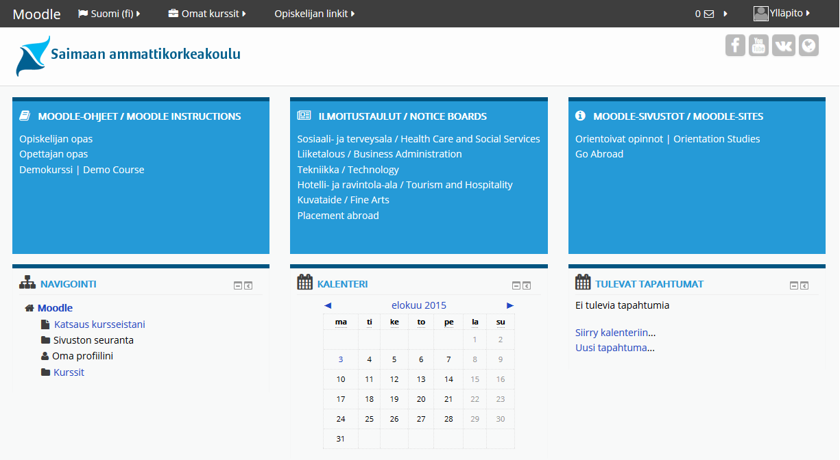 1 Yleistä Moodlen käytöstä Kirjaudu Moodleen osoitteessa: http://moodle.saimia.fi Käytössä olevan Moodle 2.