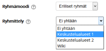 Kun ryhmittely otetaan käyttöön, vain kyseiseen ryhmittelyyn kuuluvat ryhmät ovat käytettävissä aktiviteetissa.