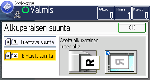 Autom. pien./suur. Autom. pien./suur. Laite laskee kopiointisuhteen automaattisesti alkuperäisten ja valitun paperin perusteella.