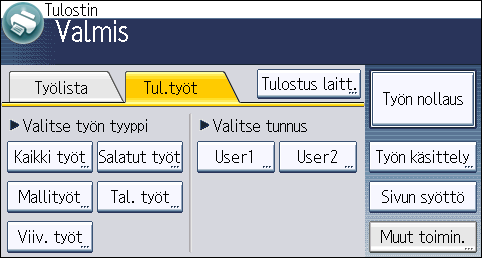 Tallennustulostus Tallennustulostustiedoston tulostaminen käyttöpaneelilta Tallennettuja asiakirjoja ei poisteta tulostuksen jälkeen. Lisätietoja asiakirjojen poistamisesta, katso Print. 1.