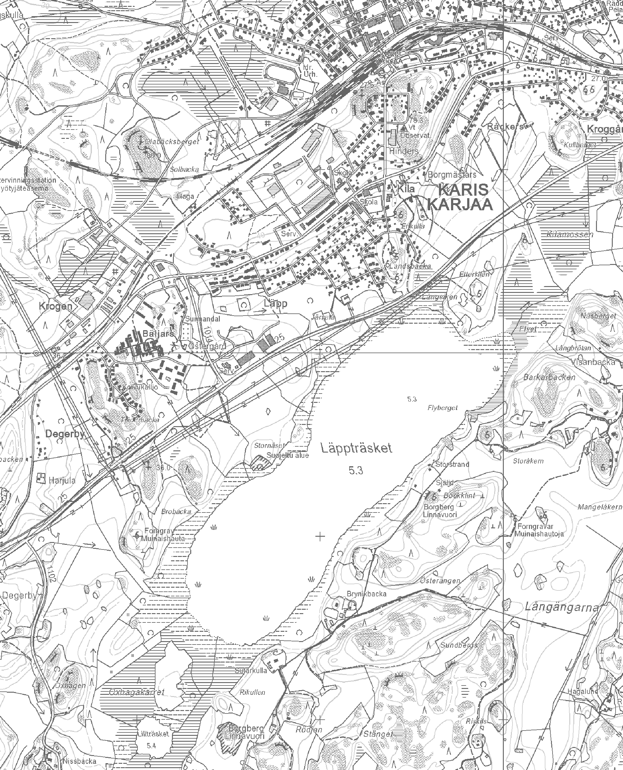 INKOO-KARJAA 110 KV VOIMAJOHTOREITIN ARKEOLOGINEN INVENTOINTI SIRKKA-LIISA SEPPÄLÄ 2006 Peruskarttaote 1:20 000 muinaisjäännös (Museoviraston muinaisjäännösrekisteri 2007) 8 ) voimajohtoreitin