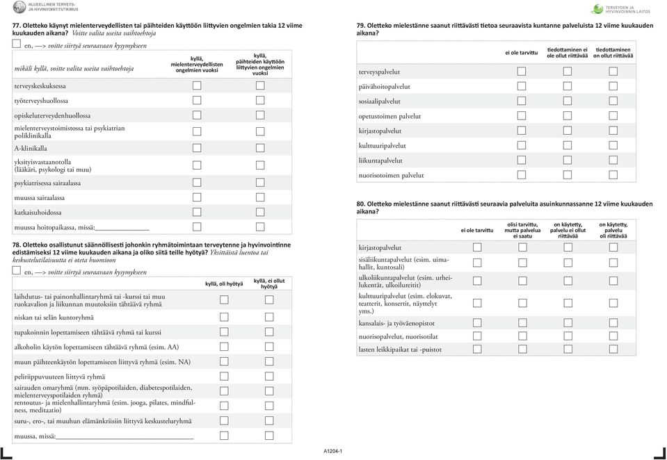 tai psykiatrian poliklinikalla A-klinikalla yksityisvastaanotolla (lääkäri, psykologi tai muu) psykiatrisessa sairaalassa muussa sairaalassa katkaisuhoidossa, mielterveydellist ongelmi vuoksi, päihtd