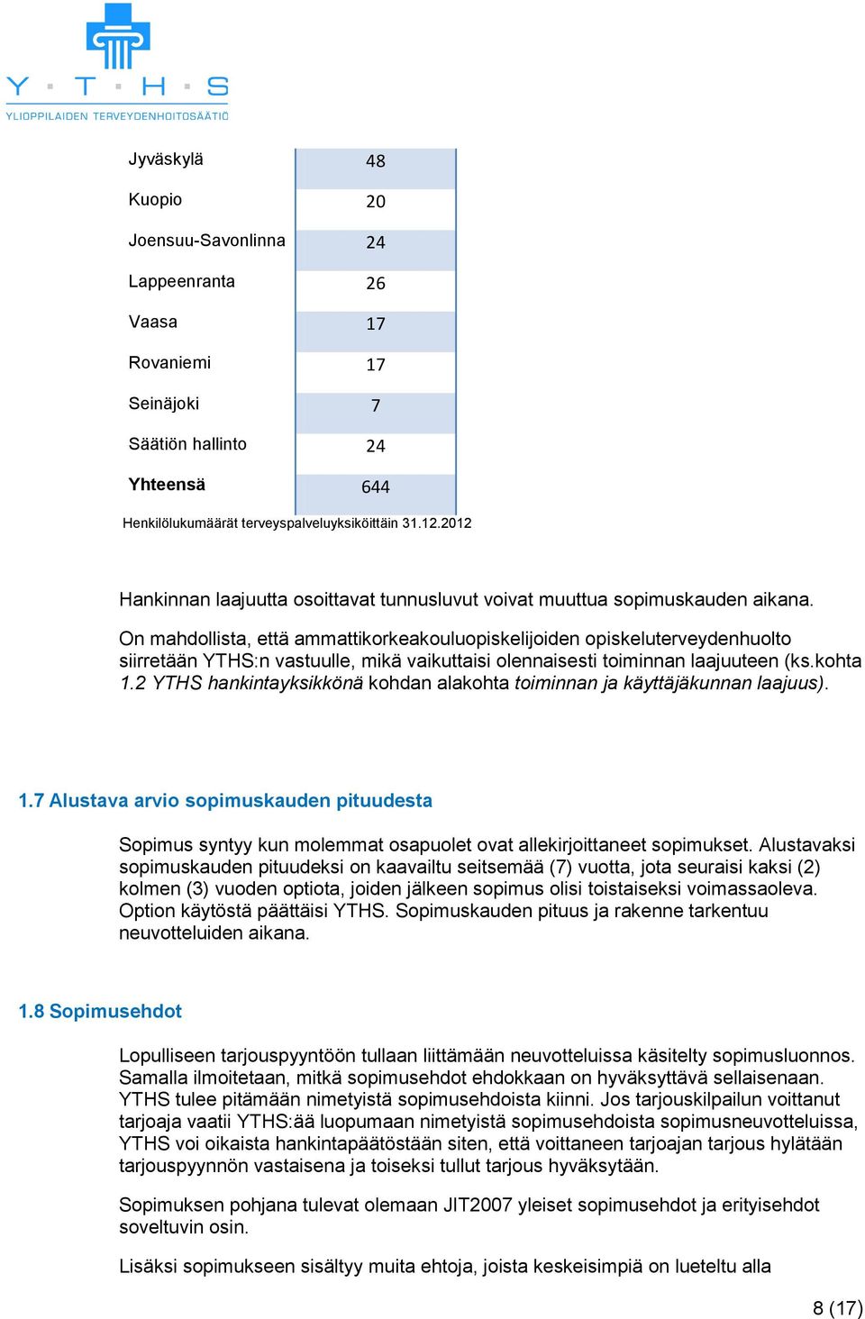 On mahdollista, että ammattikorkeakouluopiskelijoiden opiskeluterveydenhuolto siirretään YTHS:n vastuulle, mikä vaikuttaisi olennaisesti toiminnan laajuuteen (ks.kohta 1.