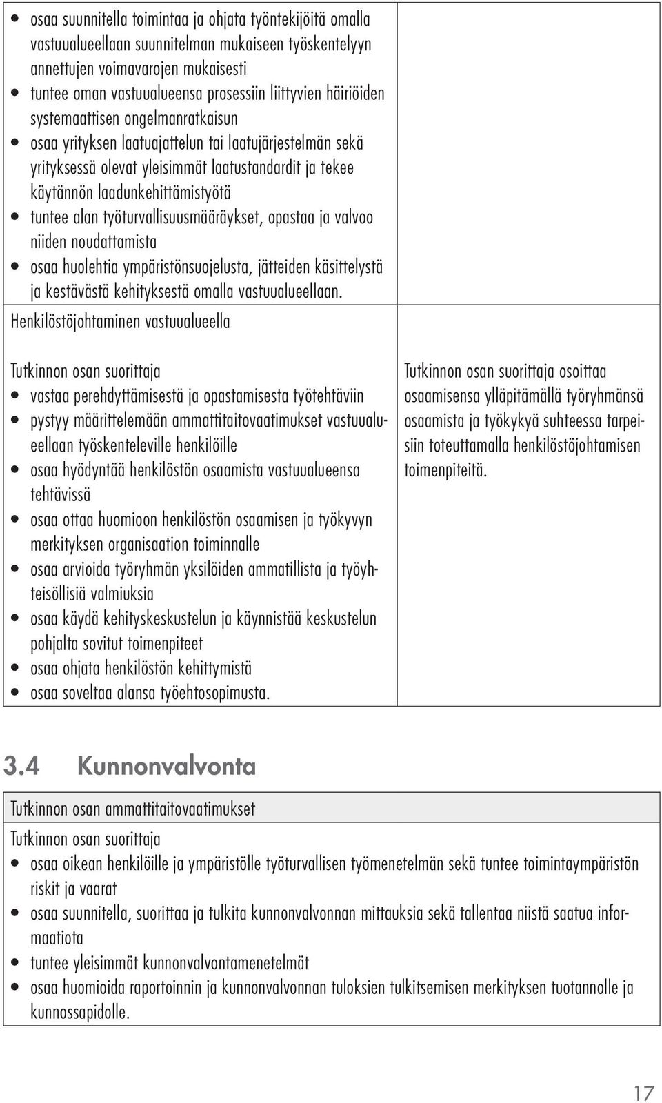 työturvallisuusmääräykset, opastaa ja valvoo niiden noudattamista osaa huolehtia ympäristönsuojelusta, jätteiden käsittelystä ja kestävästä kehityksestä omalla vastuualueellaan.