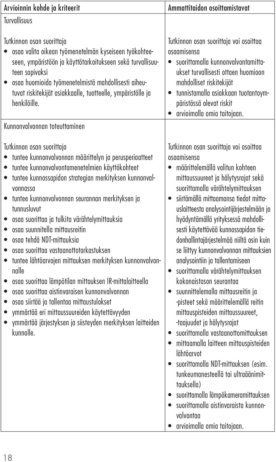 Kunnonvalvonnan toteuttaminen tuntee kunnonvalvonnan määrittelyn ja perusperiaatteet tuntee kunnonvalvontamenetelmien käyttökohteet tuntee kunnossapidon strategian merkityksen kunnonvalvonnassa