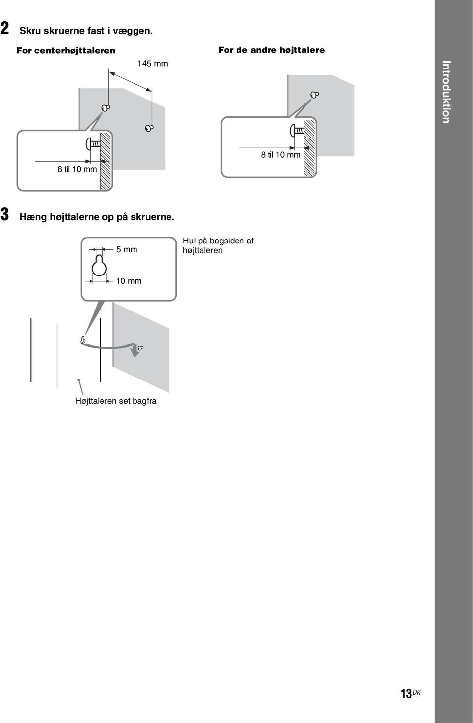 Introduktion 8 til 10 mm 8 til 10 mm 3 Hæng højttalerne