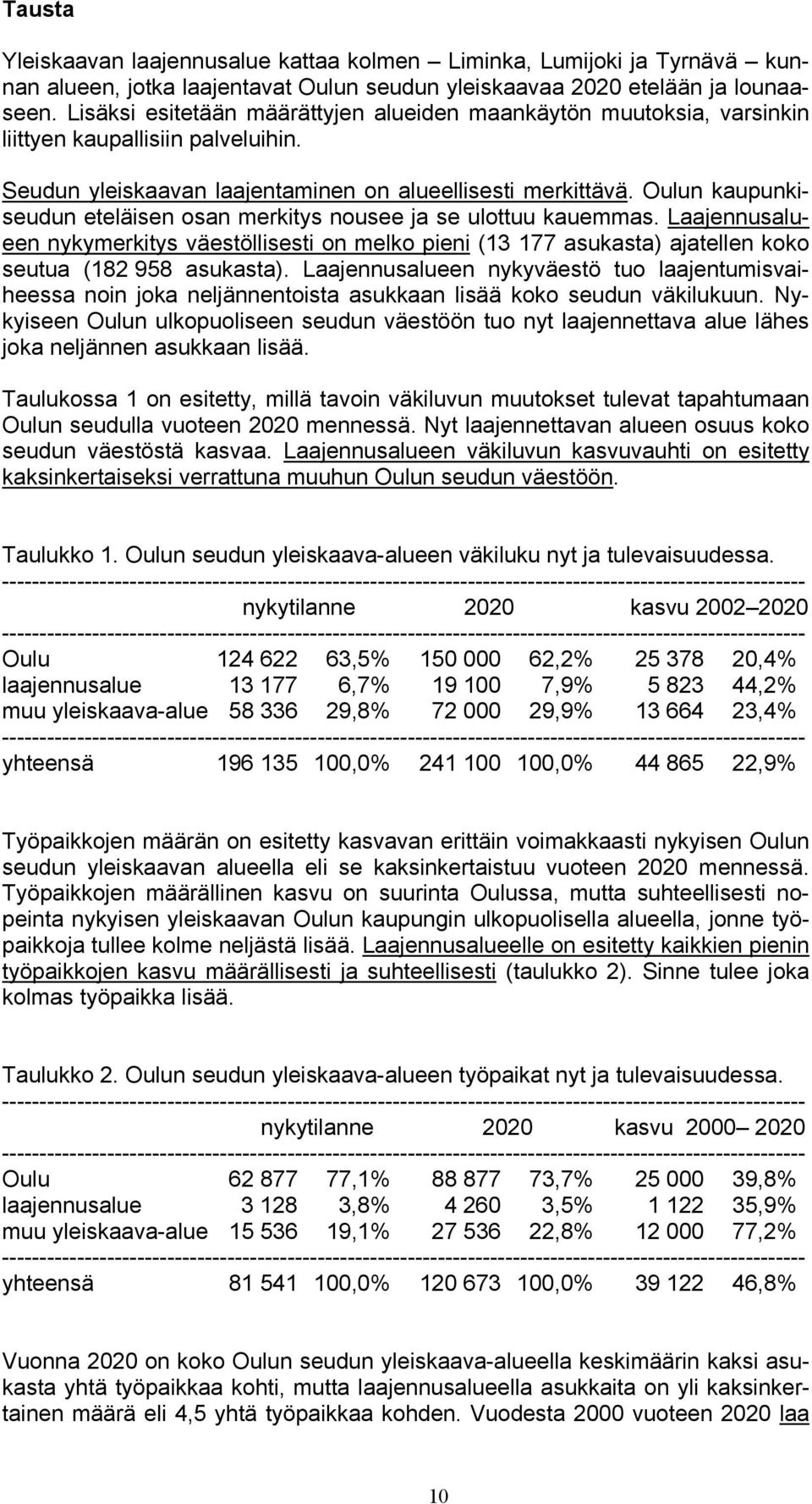 Oulun kaupunkiseudun eteläisen osan merkitys nousee ja se ulottuu kauemmas. Laajennusalueen nykymerkitys väestöllisesti on melko pieni (13 177 asukasta) ajatellen koko seutua (182 958 asukasta).