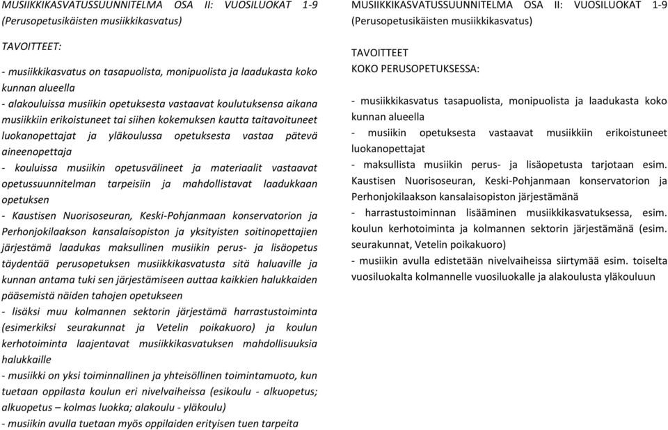 mahdollistavat laadukkaan opetuksen täydentää perusopetuksen musiikkikasvatusta sitä haluaville ja kunnan antama tuki sen järjestämiseen auttaa kaikkien halukkaiden pääsemistä näiden tahojen