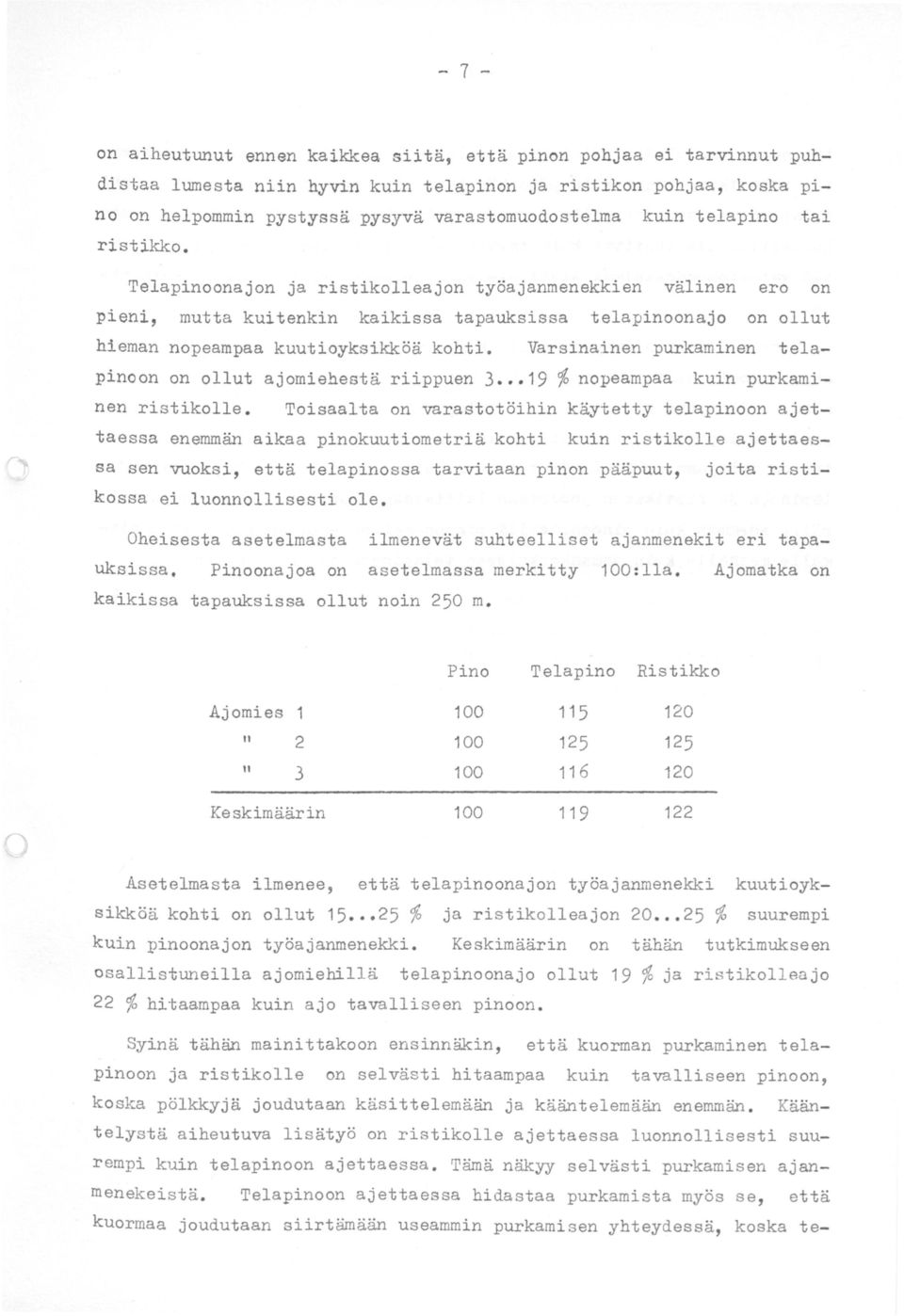 Varsinainen purkaminen telapinoon on ollut ajomiehestä riippuen 3 19% nopeampaa kuin purkaminen ristikolle.