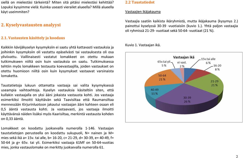 Vaillinaisesti vastatut lomakkeet on otettu mukaan tutkimukseen niiltä osin kuin vastauksia on saatu.