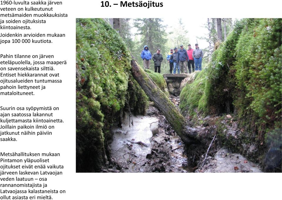 Entiset hiekkarannat ovat ojitusalueiden tuntumassa pahoin liettyneet ja mataloituneet. Suurin osa syöpymistä on ajan saatossa lakannut kuljettamasta kiintoainetta.