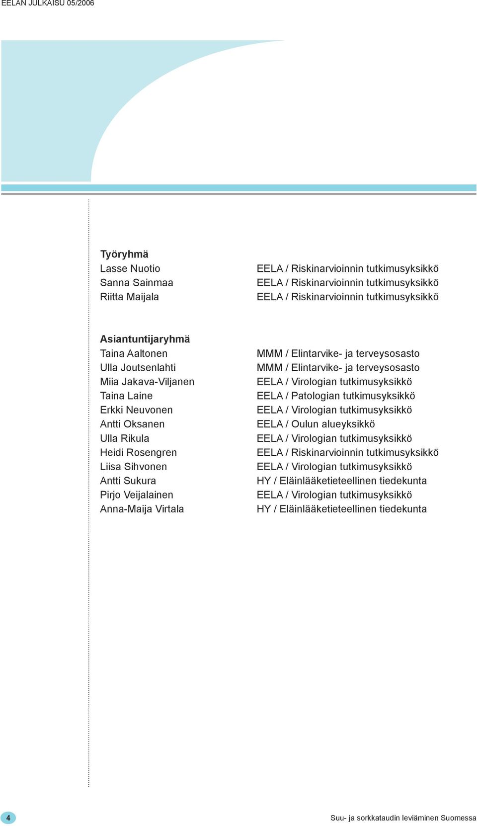 Elintarvike- ja terveysosasto MMM / Elintarvike- ja terveysosasto EELA / Virologian tutkimusyksikkö EELA / Patologian tutkimusyksikkö EELA / Virologian tutkimusyksikkö EELA / Oulun alueyksikkö EELA