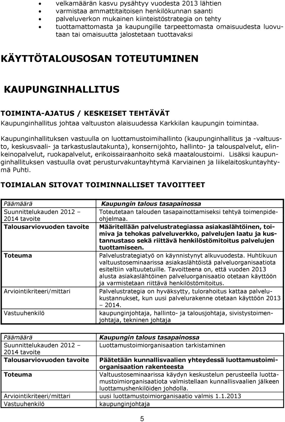 Karkkilan kaupungin toimintaa.