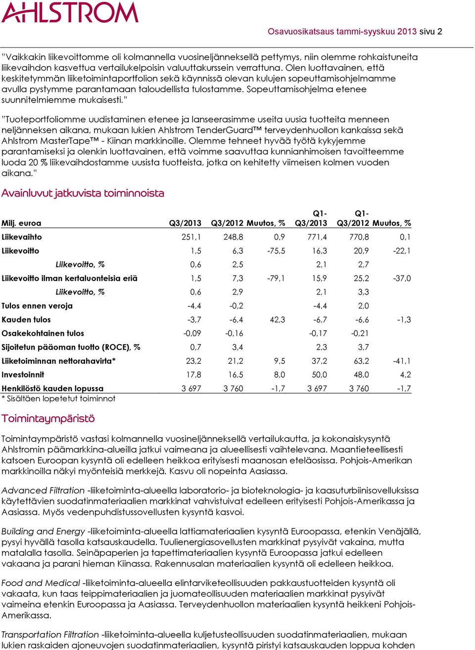 Sopeuttamisohjelma etenee suunnitelmiemme mukaisesti.