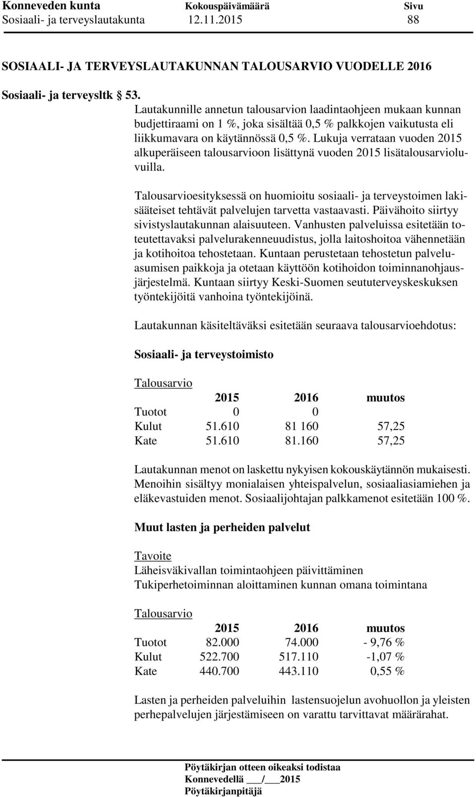 Lukuja verrataan vuoden 2015 alkuperäiseen talousarvioon lisättynä vuoden 2015 lisätalousarvioluvuilla.