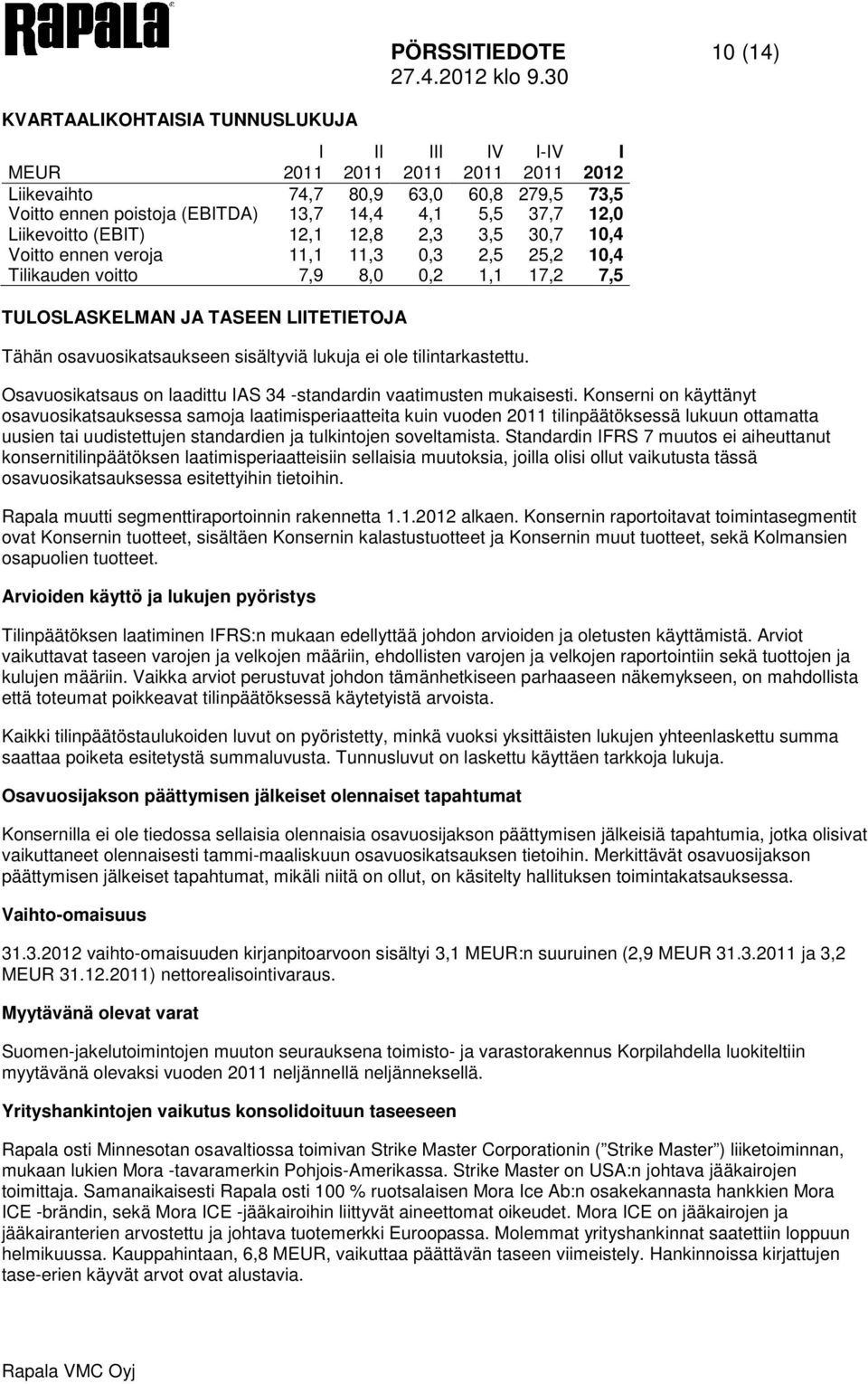 Osavuosikatsaus on laadittu AS 34 -standardin vaatimusten mukaisesti.