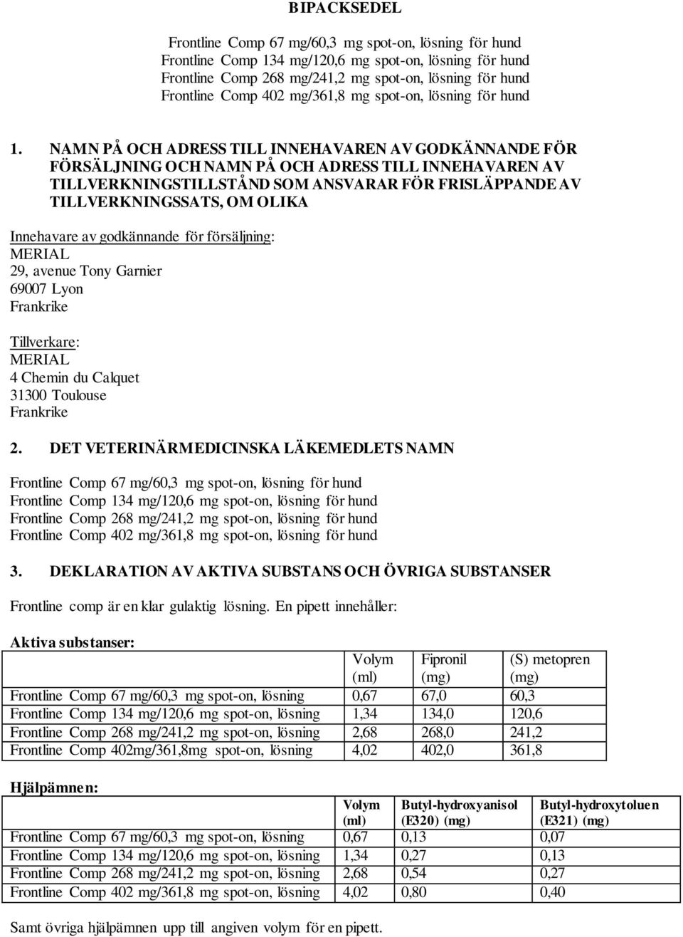 NAMN PÅ OCH ADRESS TILL INNEHAVAREN AV GODKÄNNANDE FÖR FÖRSÄLJNING OCH NAMN PÅ OCH ADRESS TILL INNEHAVAREN AV TILLVERKNINGSTILLSTÅND SOM ANSVARAR FÖR FRISLÄPPANDE AV TILLVERKNINGSSATS, OM OLIKA