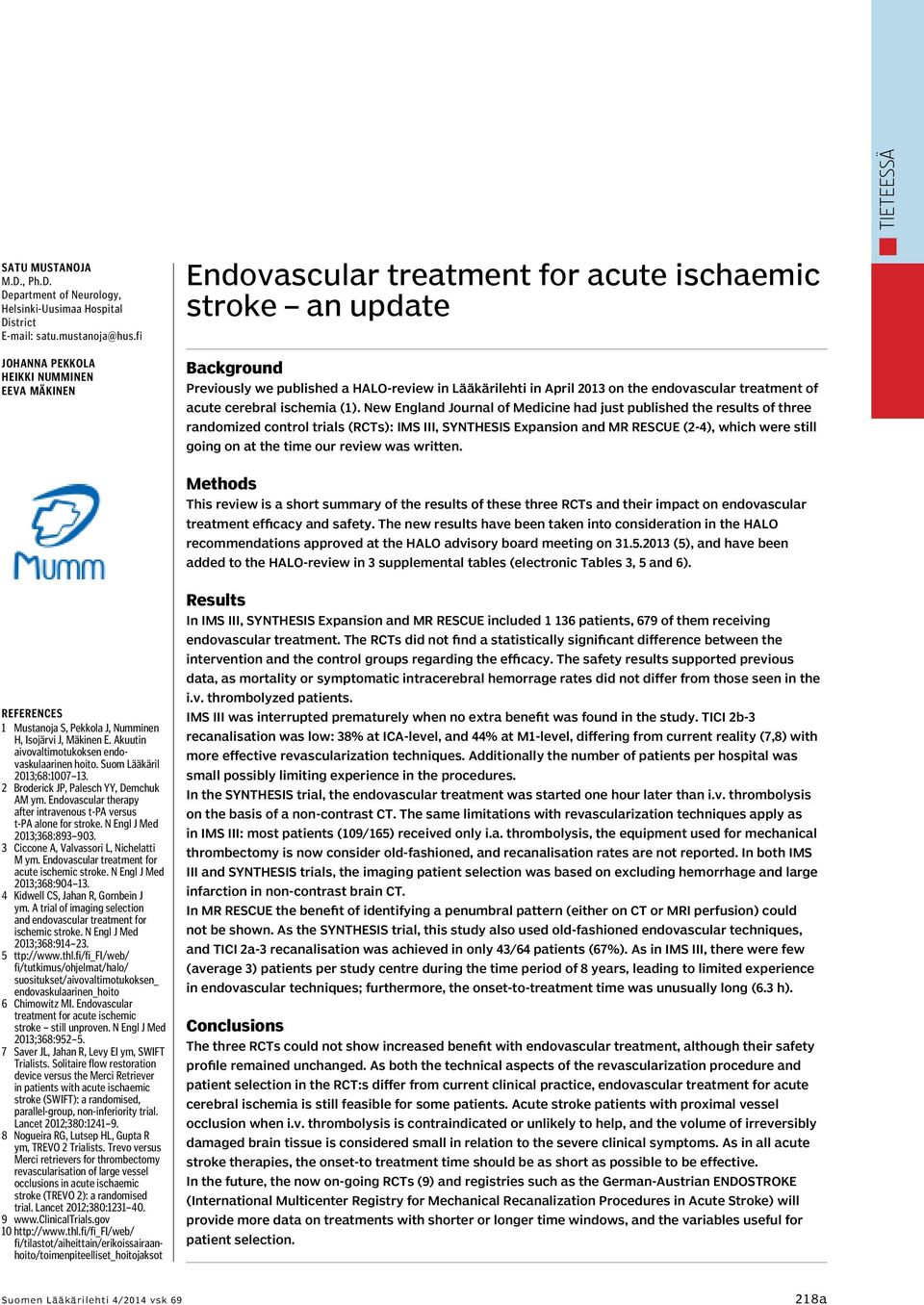 endovascular treatment of acute cerebral ischemia (1).