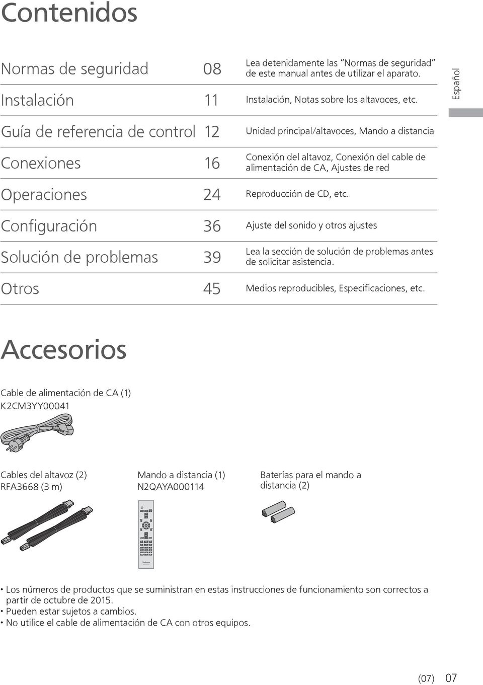 Reproducción de CD, etc. Configuración 36 Ajuste del sonido y otros ajustes Solución de problemas 39 Lea la sección de solución de problemas antes de solicitar asistencia.