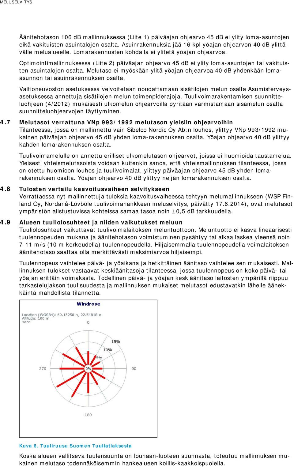 Optimointimallinnuksessa (Liite 2) päiväajan ohjearvo 45 db ei ylity loma-asuntojen tai vakituisten asuintalojen osalta.