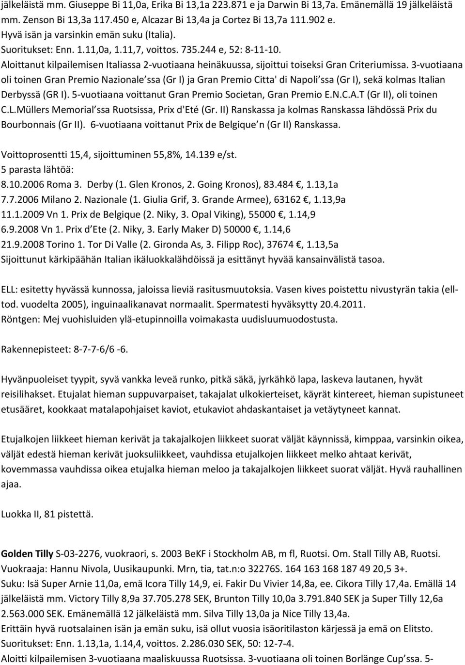 Aloittanut kilpailemisen Italiassa 2 vuotiaana heinäkuussa, sijoittui toiseksi Gran Criteriumissa.