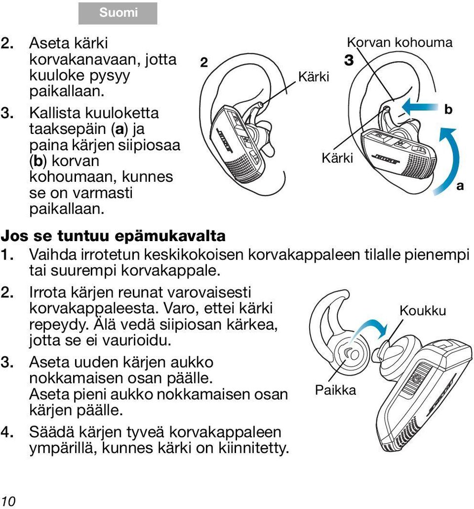 Varo, ettei kärki Koukku repeydy. Älä vedä siipiosan kärkea, jotta se ei vaurioidu. 3. Aseta uuden kärjen aukko nokkamaisen osan päälle.