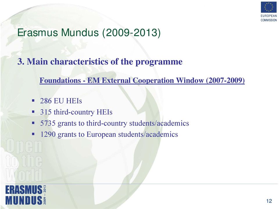 Cooperation Window (2007-2009) 286 EU HEIs 315 third-country