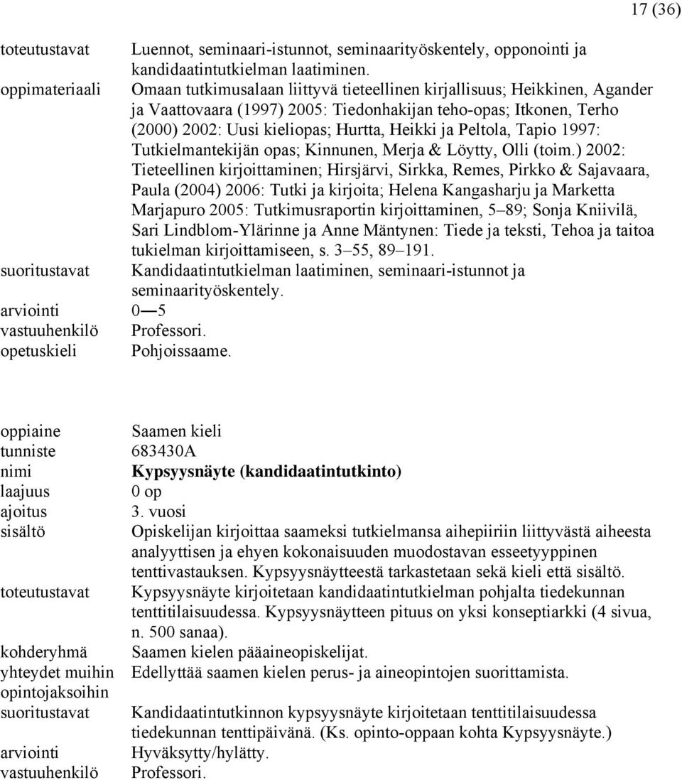 Heikki ja Peltola, Tapio 1997: Tutkielmantekijän opas; Kinnunen, Merja & Löytty, Olli (toim.