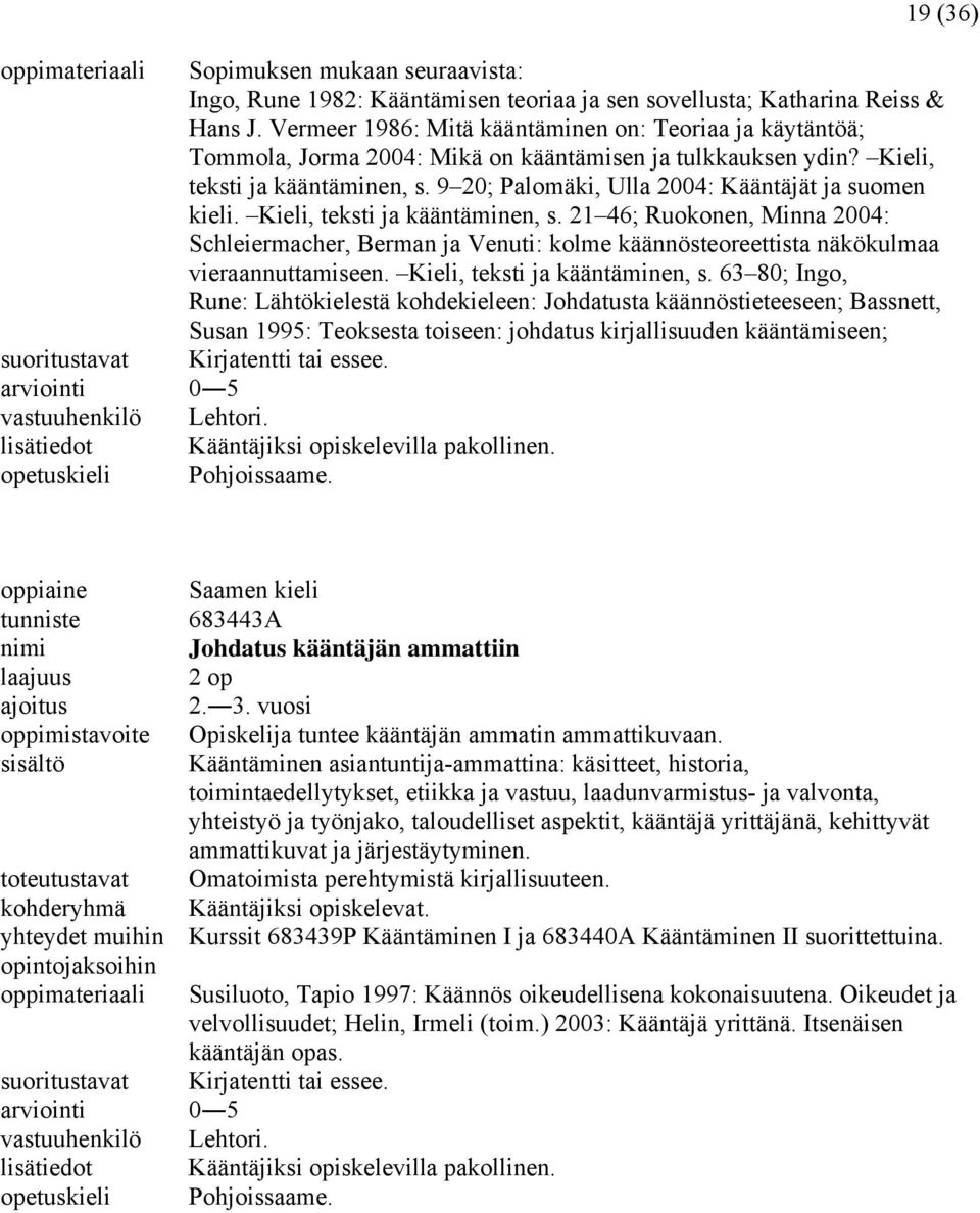 9 20; Palomäki, Ulla 2004: Kääntäjät ja suomen kieli. Kieli, teksti ja kääntäminen, s.