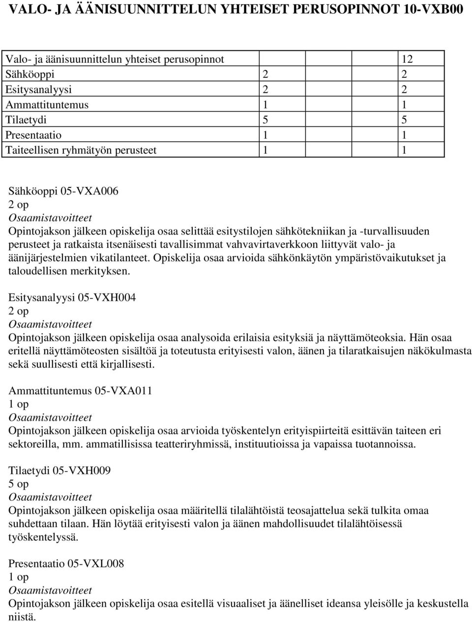 tavallisimmat vahvavirtaverkkoon liittyvät valo- ja äänijärjestelmien vikatilanteet. Opiskelija osaa arvioida sähkönkäytön ympäristövaikutukset ja taloudellisen merkityksen.