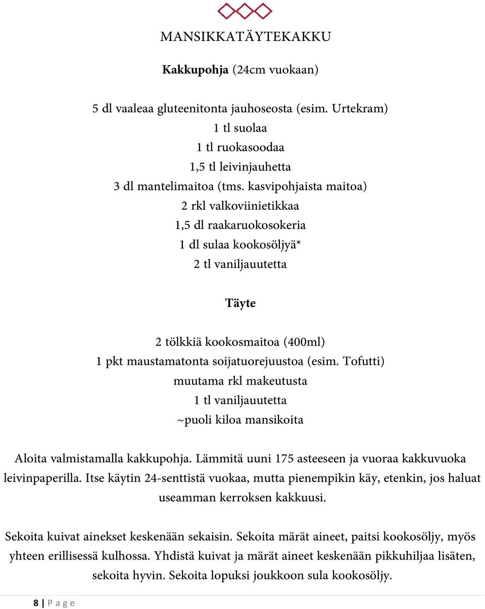 Tofutti) muutama rkl makeutusta 1 tl vaniljauutetta ~puoli kiloa mansikoita Aloita valmistamalla kakkupohja. Lämmitä uuni 175 asteeseen ja vuoraa kakkuvuoka leivinpaperilla.