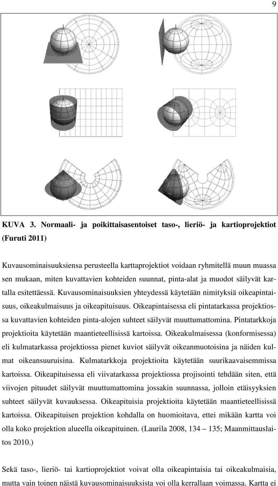 kohteiden suunnat, pinta-alat ja muodot säilyvät kartalla esitettäessä. Kuvausominaisuuksien yhteydessä käytetään nimityksiä oikeapintaisuus, oikeakulmaisuus ja oikeapituisuus.