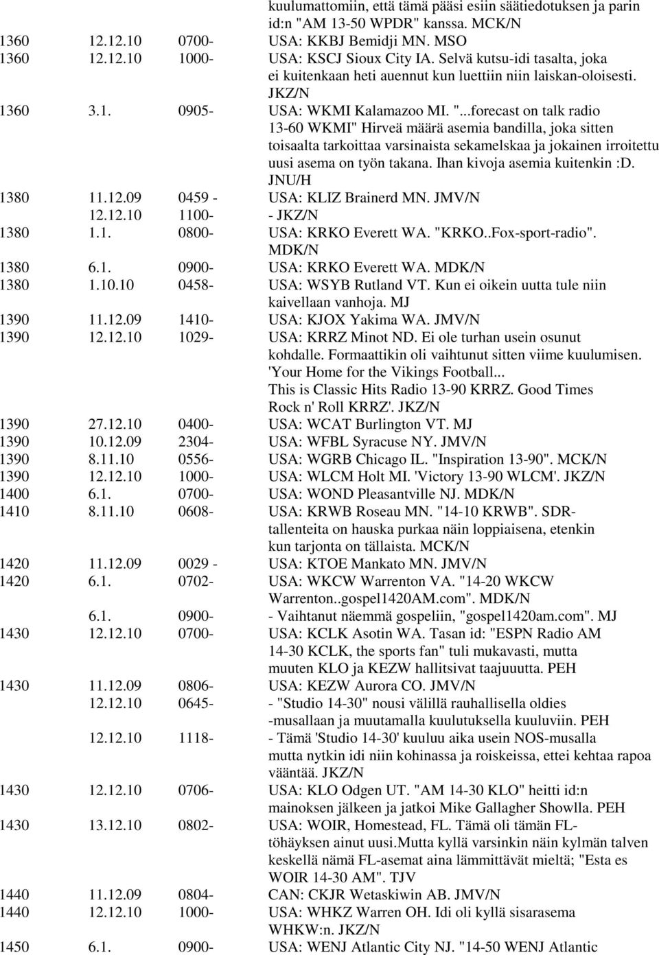 ..forecast on talk radio 13-60 WKMI" Hirveä määrä asemia bandilla, joka sitten toisaalta tarkoittaa varsinaista sekamelskaa ja jokainen irroitettu uusi asema on työn takana.