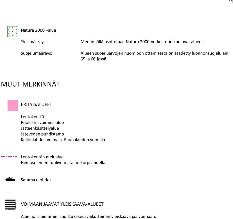 MUUT MERKINNÄT ERITYISALUEET Lentokenttä Puolustusvoimien alue Jätteenkäsittelyalue Jäteveden puhdistamo Keljonlahden voimala,