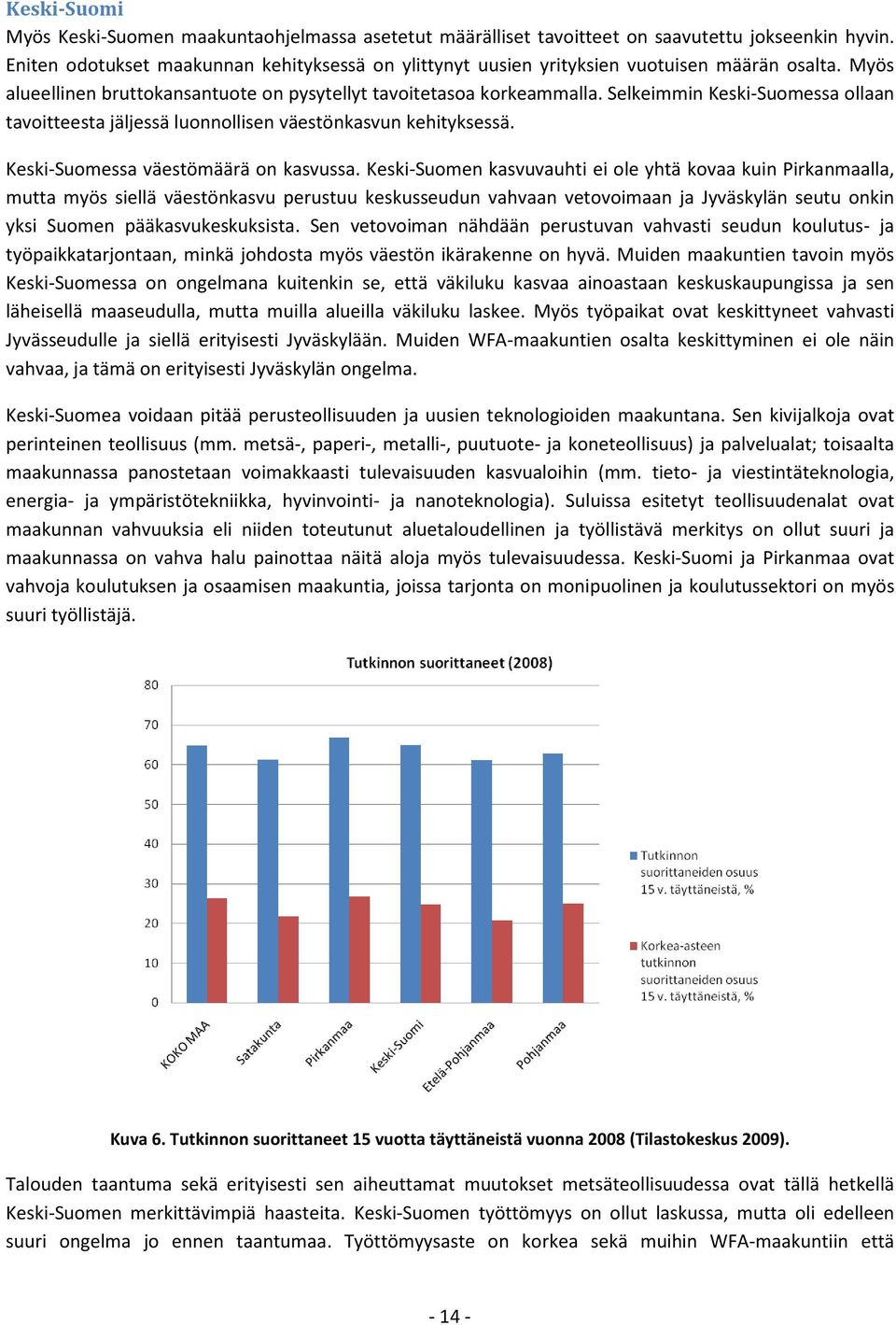 Selkeimmin Keski-Suomessa ollaan tavoitteesta jäljessä luonnollisen väestönkasvun kehityksessä. Keski-Suomessa väestömäärä on kasvussa.