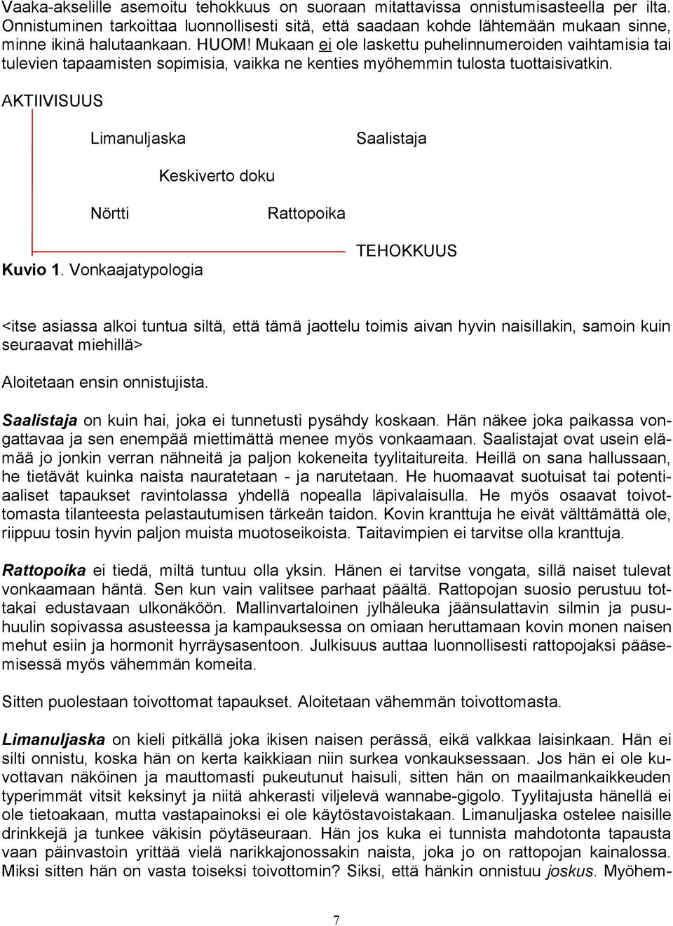 Mukaan ei ole laskettu puhelinnumeroiden vaihtamisia tai tulevien tapaamisten sopimisia, vaikka ne kenties myöhemmin tulosta tuottaisivatkin.